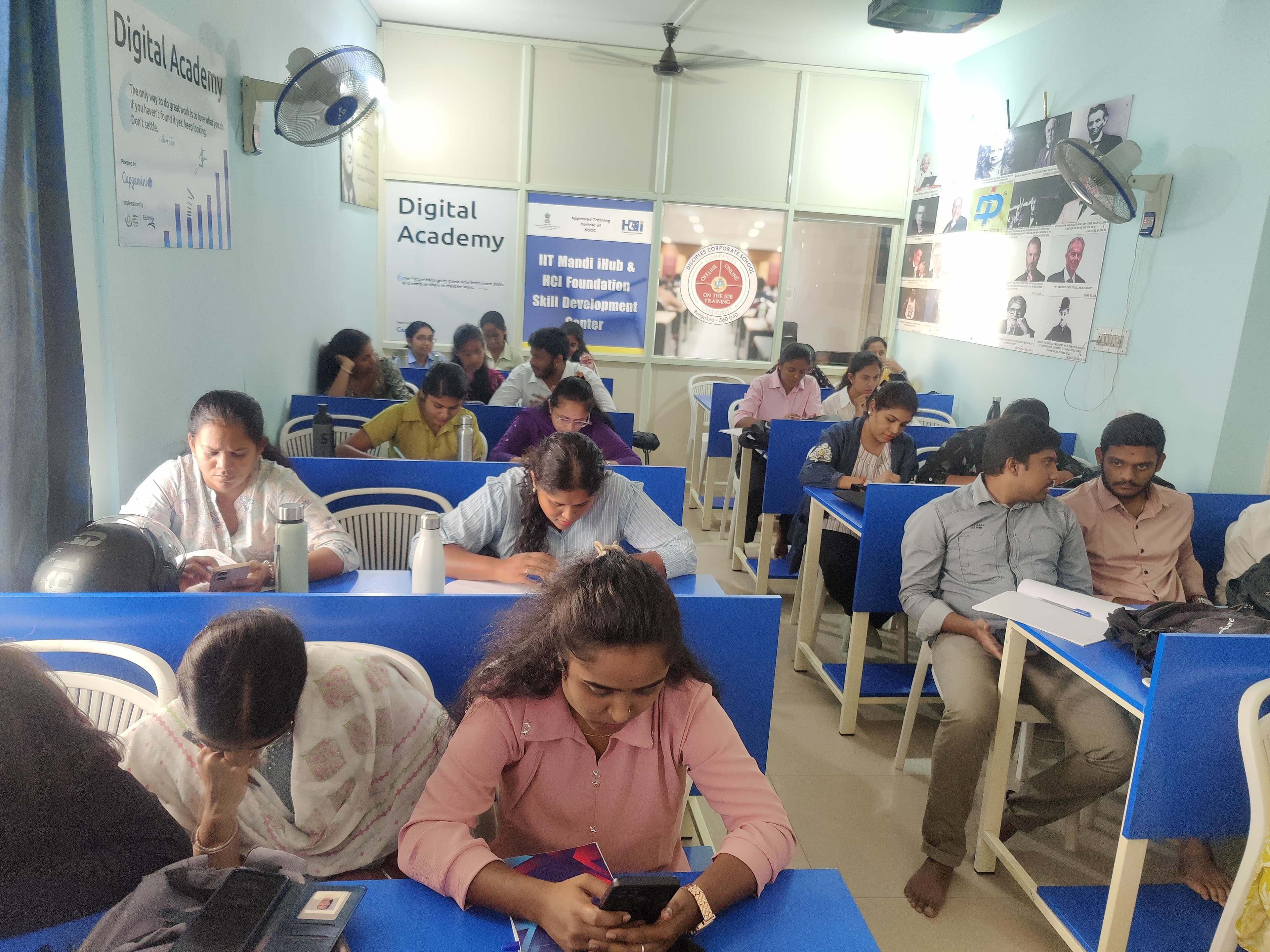 Learners actively participating during a communication training session.